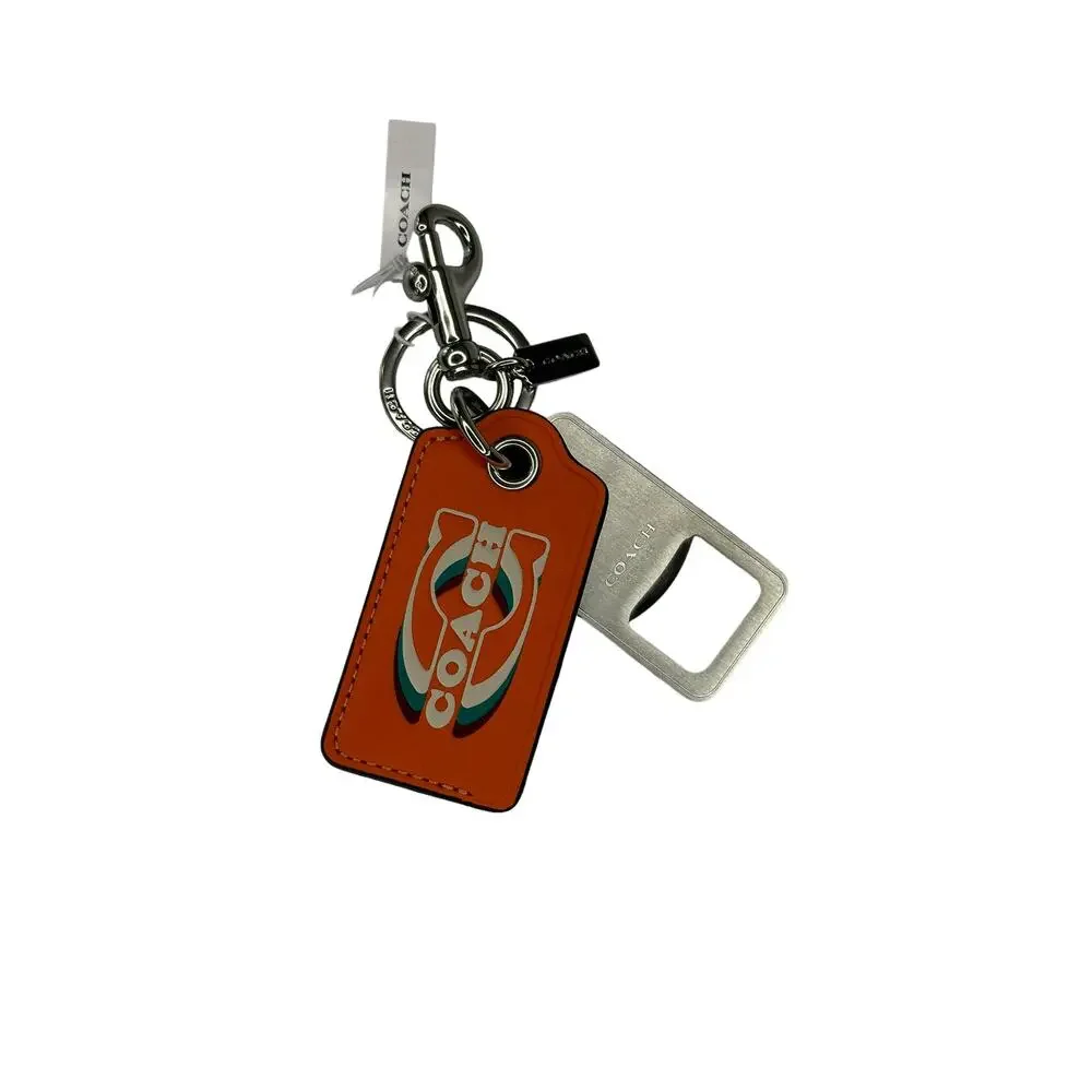 Coach Bottle Opener Key Fob With Coach Stamp Bright Orange